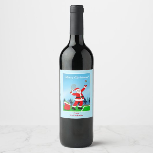 Prettig kerstfeest Kerstman Tennis Wijn Etiket (Voorkant)