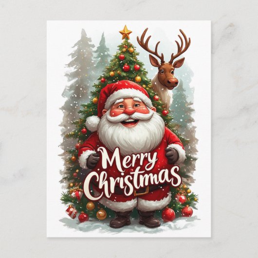 Prettig kerstfeest Kerstman Winter Woud Briefkaart (Voorkant)