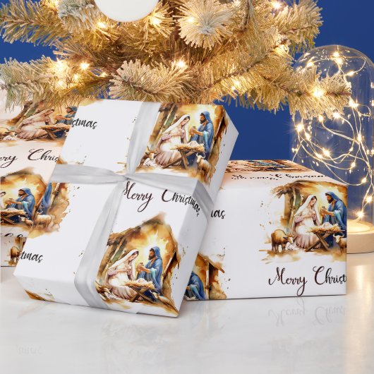 Prettig kerstfeest Kerststal Cadeaupapier (Feestdagen)