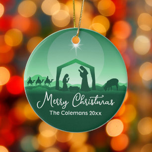 Prettig kerstfeest Kerststal groen Religieus Keramisch Ornament
