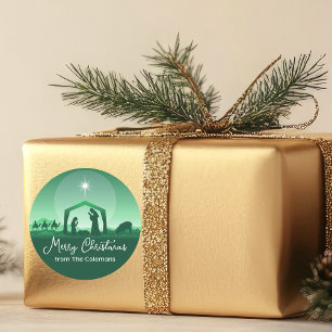 Prettig kerstfeest Kerststal groen Religieus Ronde Sticker