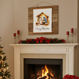 Prettig kerstfeest Kerststal Hangend Wandkleed