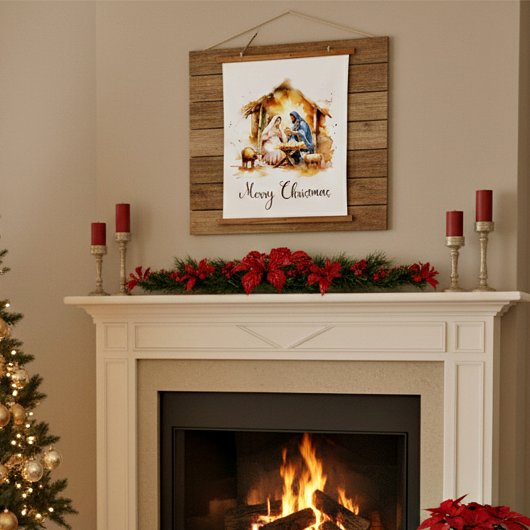 Prettig kerstfeest Kerststal Hangend Wandkleed