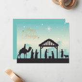 Prettig kerstfeest Kerststal scène Notitiekaartje (Voorkant / Achterkant in situ)