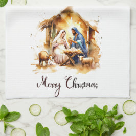 Prettig kerstfeest Kerststal Theedoek