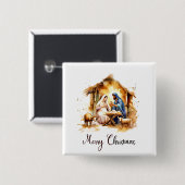 Prettig kerstfeest Kerststal Vierkante Button 5,1 Cm (Voorkant /achterkant)