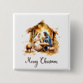 Prettig kerstfeest Kerststal Vierkante Button 5,1 Cm (Voorkant)