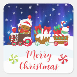 Prettig kerstfeest – Kerststol Trein Vierkante Sticker