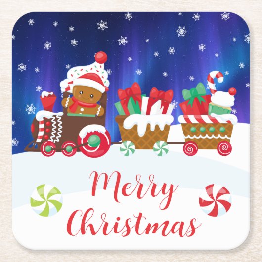 Prettig kerstfeest – Kerststol-treintje Kartonnen Onderzetters (Voorkant)
