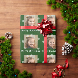 Prettig kerstfeest kind foto groene Kerstmis Cadeaupapier