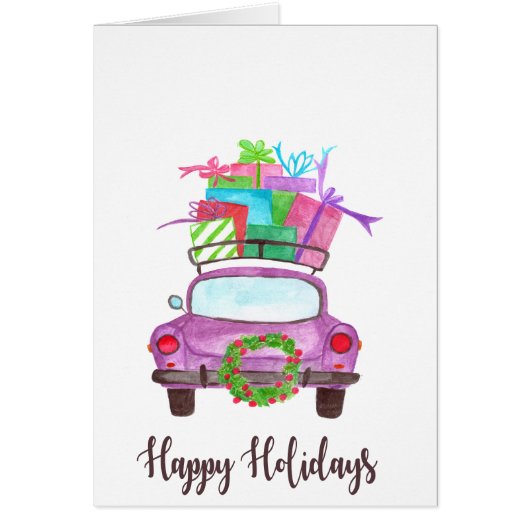 Prettig kerstfeest klassieke auto aquarel (Voorkant)
