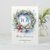 Prettig kerstfeest klassieke dennenkrans aquarel feestdagenkaart (Staand voorkant)