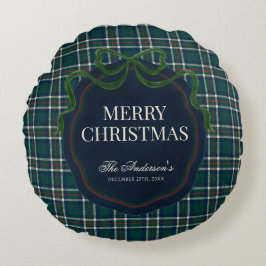 Prettig kerstfeest Klassieke Preppy Tartan Plaid Rond Kussen