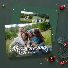 Prettig kerstfeest klassieke vier foto groen feestdagenkaart
