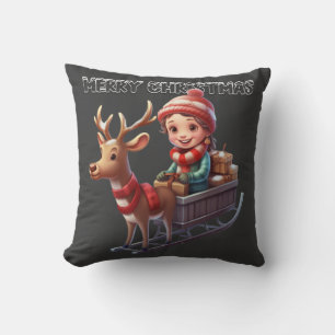 Prettig kerstfeest kleine meid kerstman kussen
