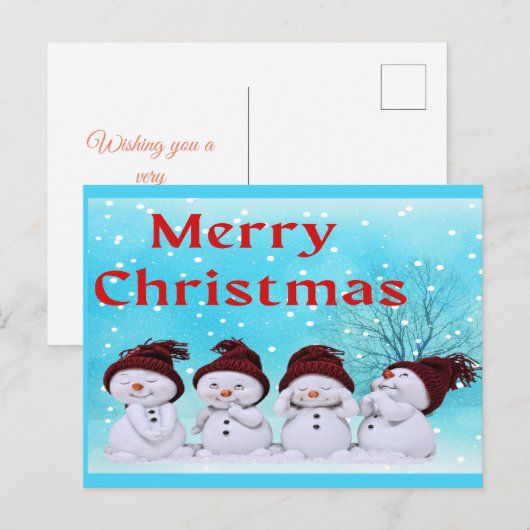 Prettig kerstfeest kleine sneeuwmannen      feestdagenkaart (Voorkant / Achterkant)