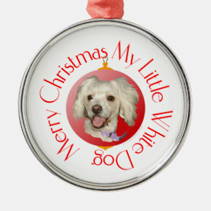Prettig kerstfeest Kleine Witte Hond Poodle / Bich Metalen Ornament