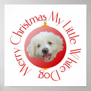 Prettig kerstfeest kleine witte hond poster