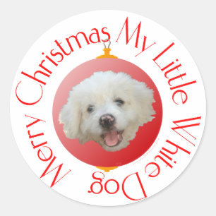 Prettig kerstfeest kleine witte hond ronde sticker