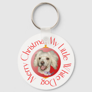 Prettig kerstfeest kleine witte hond sleutelhanger