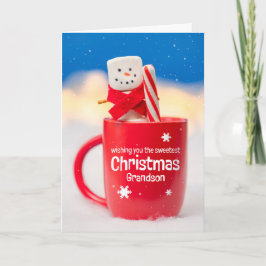 Prettig kerstfeest kleinzoon Cute Marshmallow Snee Feestdagen Kaart
