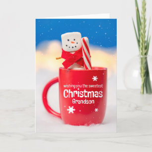 Prettig kerstfeest kleinzoon Cute Marshmallow Snee Feestdagen Kaart