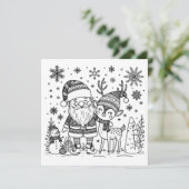 Prettig kerstfeest Kleur mij | Kerstman en rendier Feestdagenkaart (Staand voorkant)