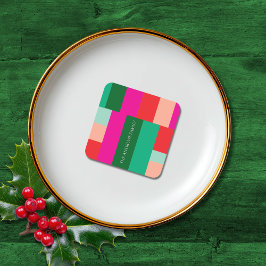Prettig kerstfeest kleurblok kartonnen onderzetters