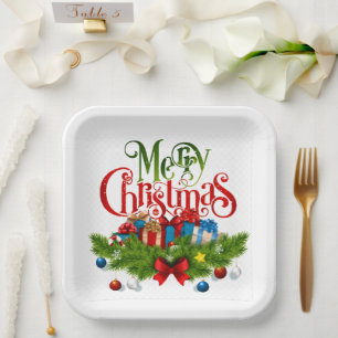 Prettig kerstfeest, Kleurrijk ontwerp, Papieren Bordje
