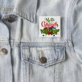 Prettig kerstfeest, Kleurrijk ontwerp, Vierkante Button 5,1 Cm (In situ)