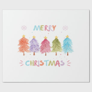 Prettig kerstfeest Kleurrijke bomen essentieel Cadeaupapier