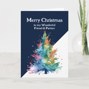Prettig kerstfeest Kleurrijke boom vriend & partne Kaart