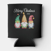 Prettig kerstfeest Kleurrijke kabouters Zwart Blikjeskoeler (Voorkant)