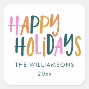 Prettig Kerstfeest Kleurrijke Typografie Persoonli Vierkante Sticker