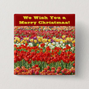 Prettig Kerstfeest! knoopje Tulp Bloem Vierkante Button 5,1 Cm