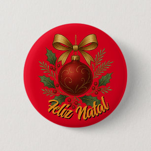 Prettig kerstfeest knop - Feliz Natal Ronde Button 5,7 Cm