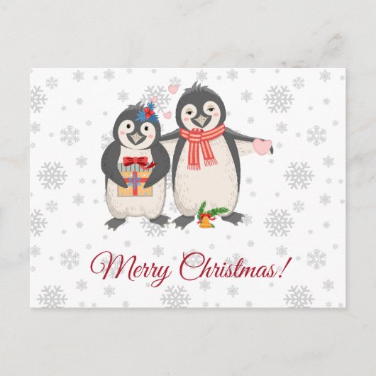 Prettig kerstfeest Knuffel Pinguïn Koppel Briefkaart (Voorkant)