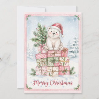Prettig kerstfeest Knuffelige ijsbeer Vakantiewens Feestdagenkaart