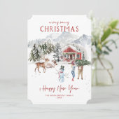 Prettig kerstfeest | Knus rustieke hut Feestdagenkaart (Staand voorkant)