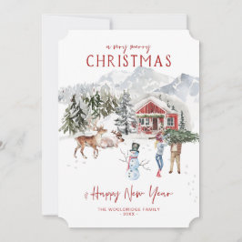 Prettig kerstfeest | Knus rustieke hut Feestdagenkaart