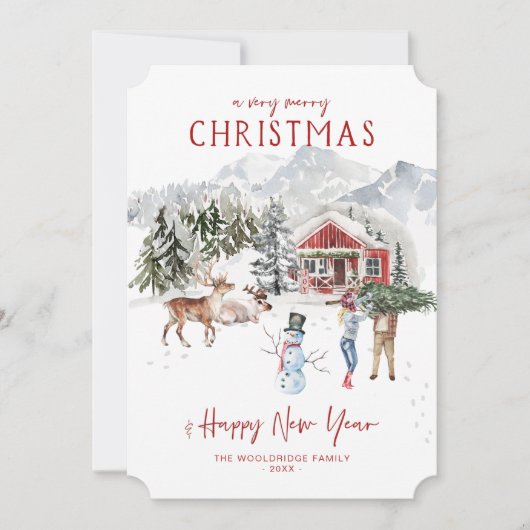 Prettig kerstfeest | Knus rustieke hut Feestdagenkaart (Voorkant)