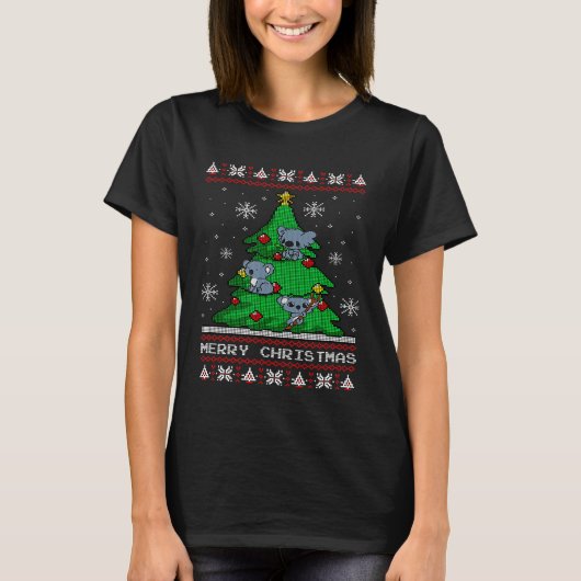 Prettig kerstfeest Koala Grappig 8 Bit Outfit - Re T-shirt (Voorkant)