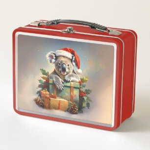 Prettig kerstfeest koala met cadeaus en hulst