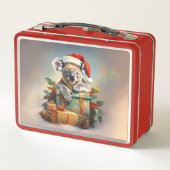 Prettig kerstfeest koala met cadeaus en hulst (Achterkant)