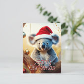 Prettig kerstfeest koala zittend in Eucalyptus kaa Briefkaart (Staand voorkant)