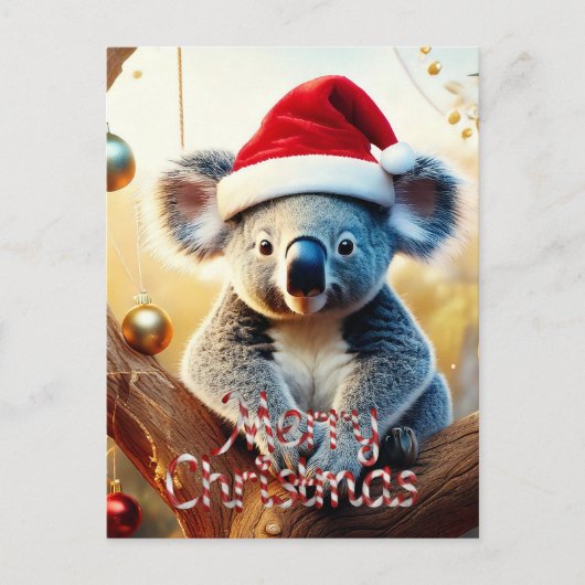 Prettig kerstfeest koala zittend in Eucalyptus kaa Briefkaart (Voorkant)