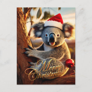 Prettig kerstfeest koala zittend in Eucalyptusboom Briefkaart