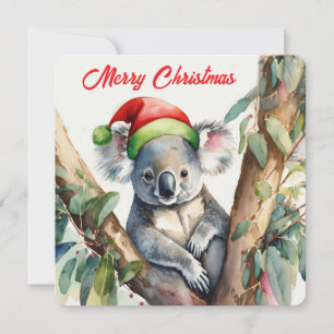 Prettig kerstfeest koala zittend in Eucalyptusboom Feestdagenkaart