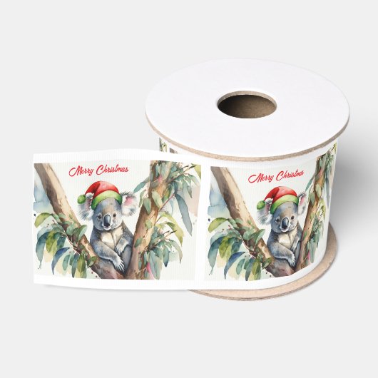 Prettig kerstfeest koala zittend in eucalyptusboom grosgrain lint (Spoel)