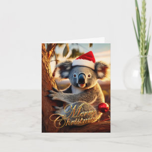 Prettig kerstfeest Koala zittend in Eucalyptusboom Kaart
